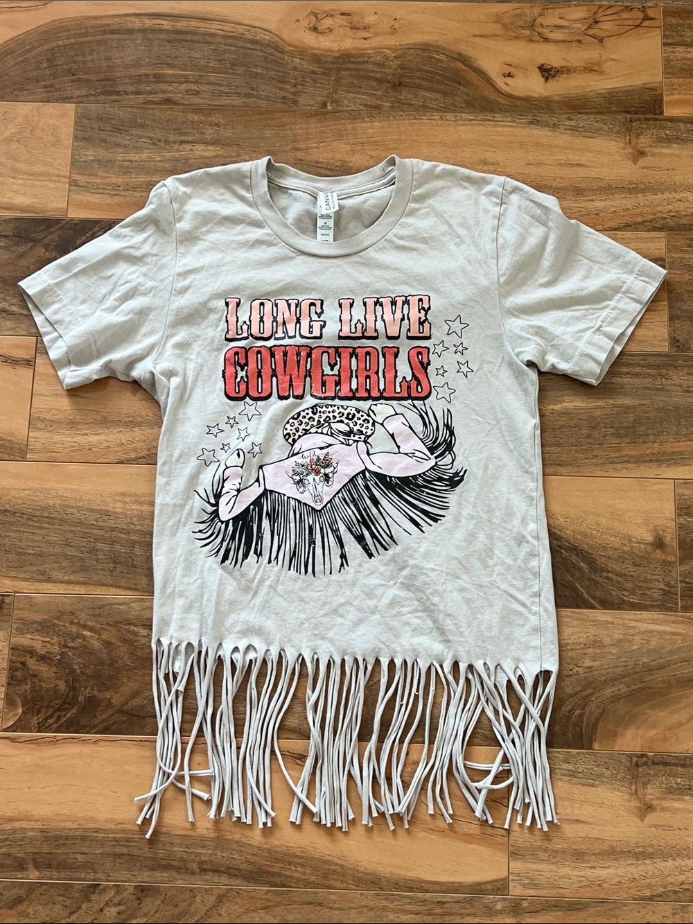 Long Live Cowgirls Western Fringe Graphic T-Shirt Rodeo Cowgirl Canvas Girls XS